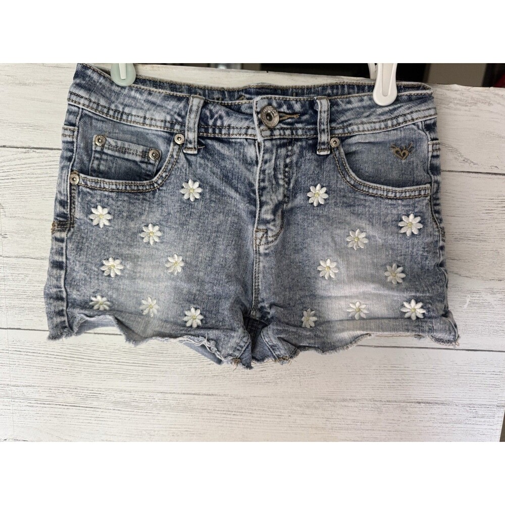 Justice Denim Shorts Girls Sz 12R Embroidered Flowers